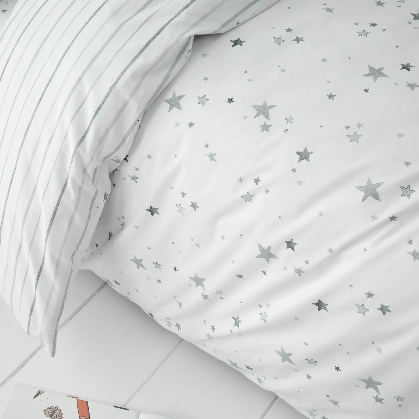 Stars Reversible Duvet Cover Set in Grey by Bianca Kids