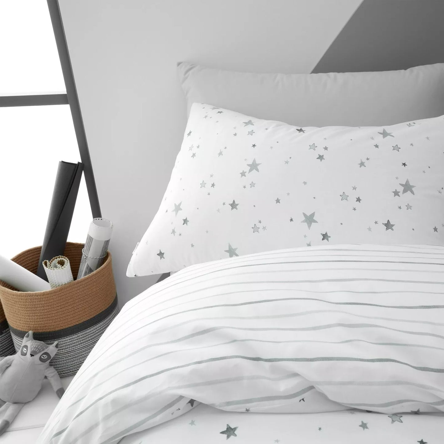 Stars Reversible Duvet Cover Set in Grey by Bianca Kids