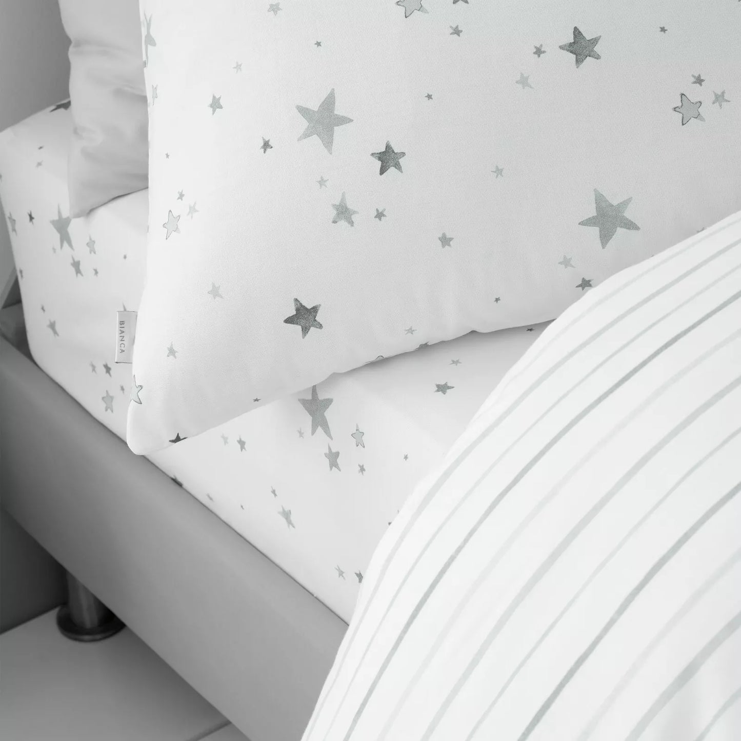 Stars Fitted Sheet in Grey by Bianca Kids