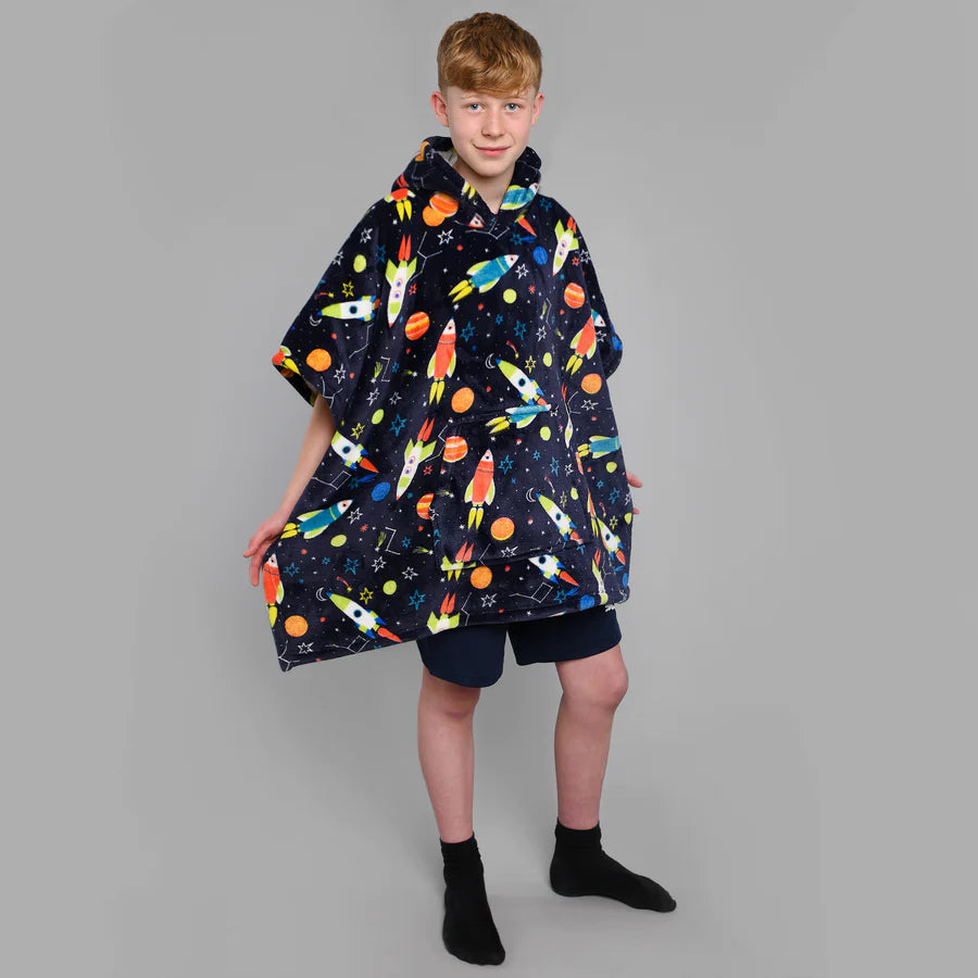 Supersonic Hooded Throw Poncho by Bedlam in Blue