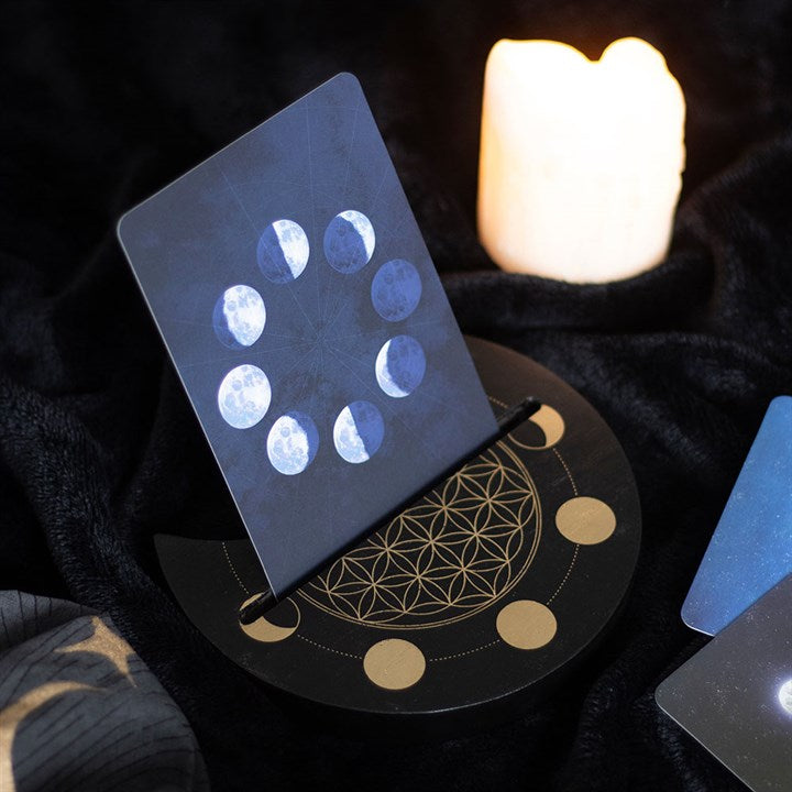 Black Flower of Life Crescent Moon Tarot Card Stand