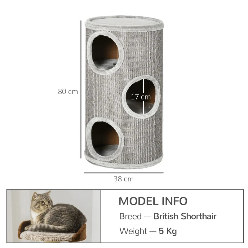 Cat Climbing Frame, Covered with Sisal, Cosy Platform - Light Grey