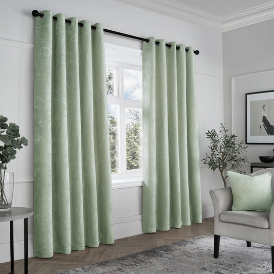 Textured Chenille Eyelet Curtains by Curtina in Green