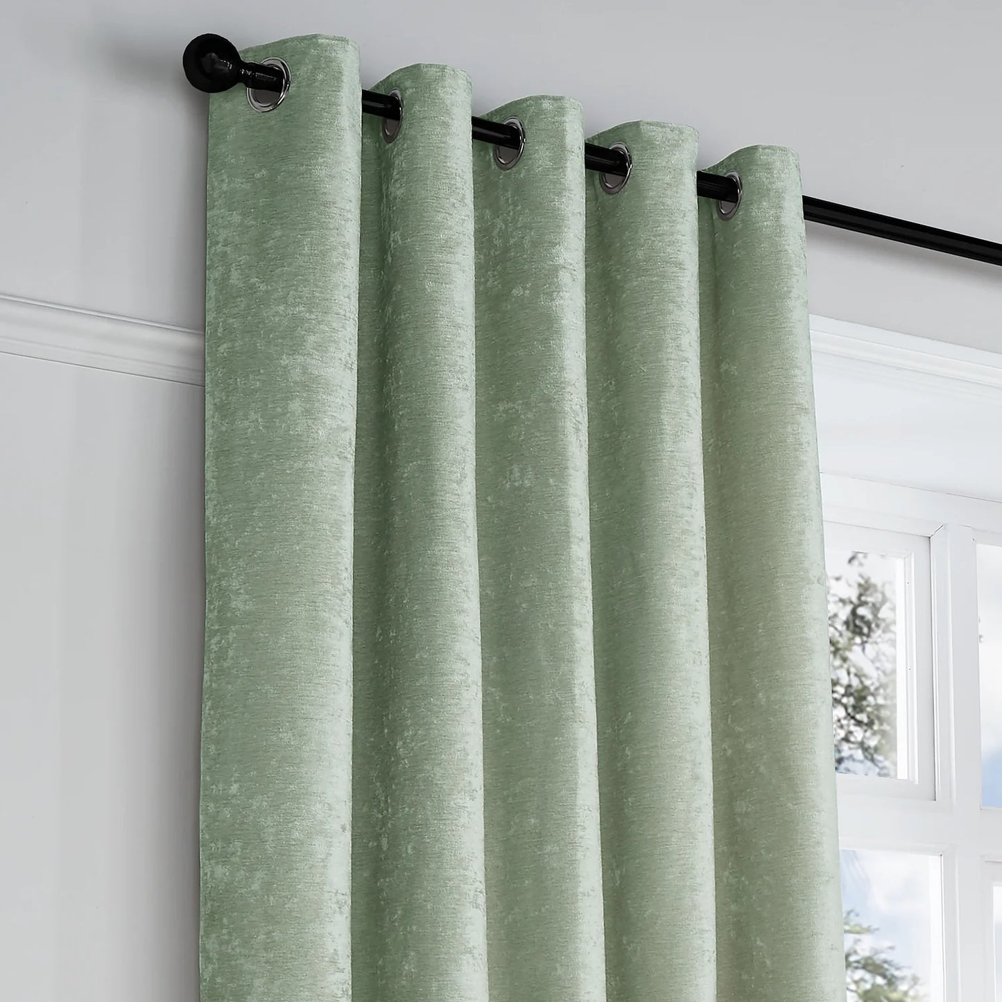 Textured Chenille Eyelet Curtains by Curtina in Green