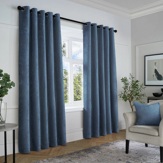 Textured Chenille Eyelet Curtains by Curtina in Navy