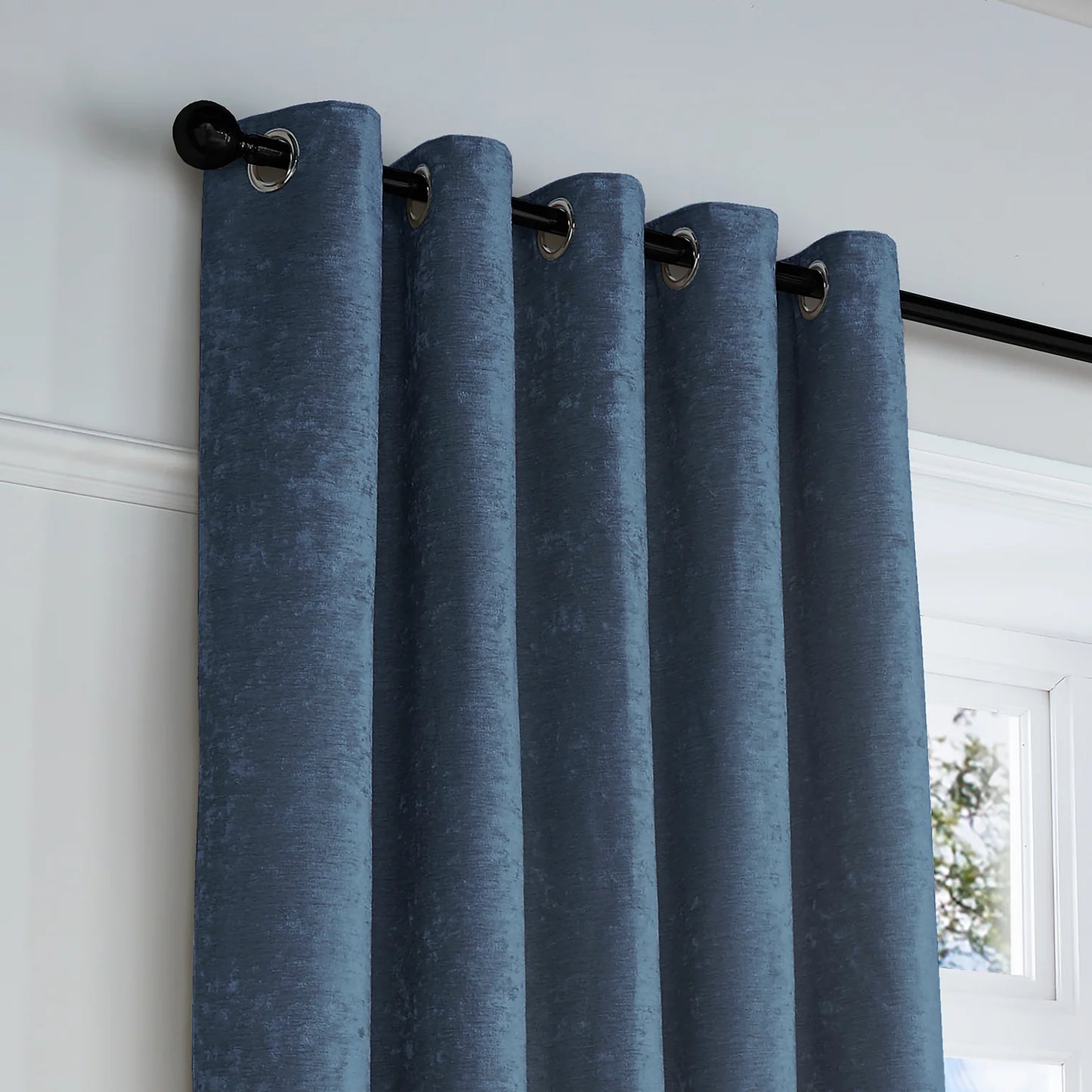 Textured Chenille Eyelet Curtains by Curtina in Navy