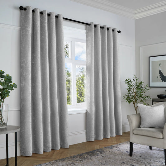 Textured Chenille Eyelet Curtains by Curtina in Grey