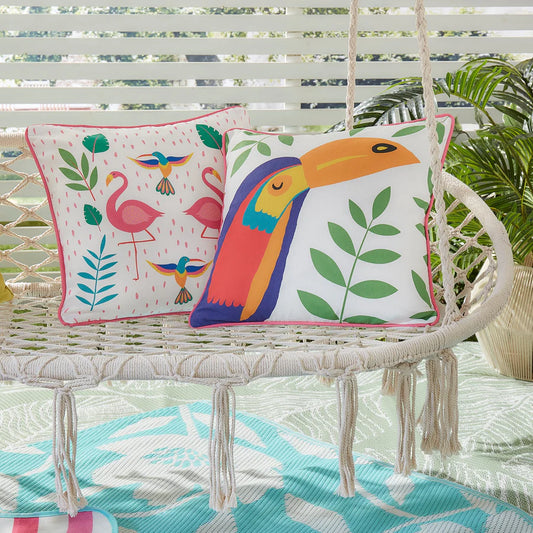 Tropical Flamingo Outdoor Filled Cushion by Fusion in Pink