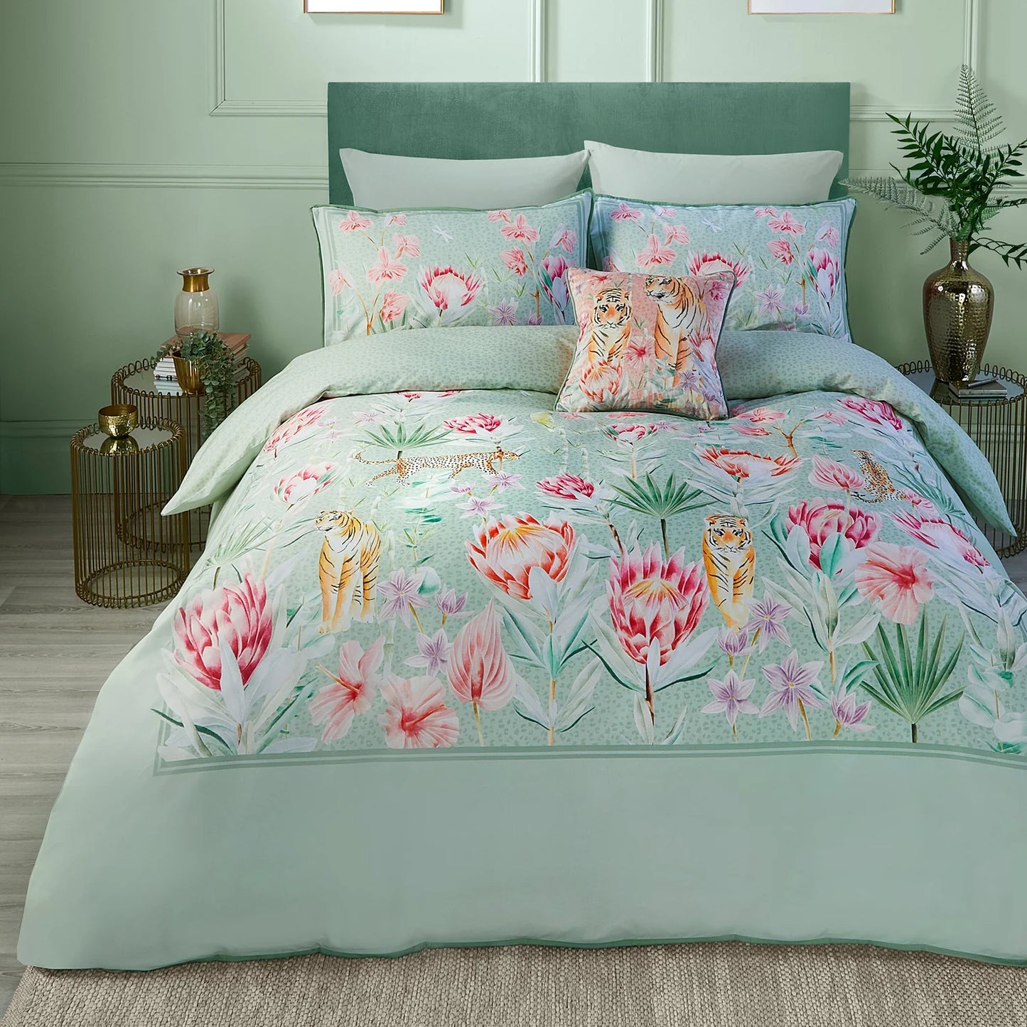 Tropical Leopard Duvet Cover Set by Soiree in Green