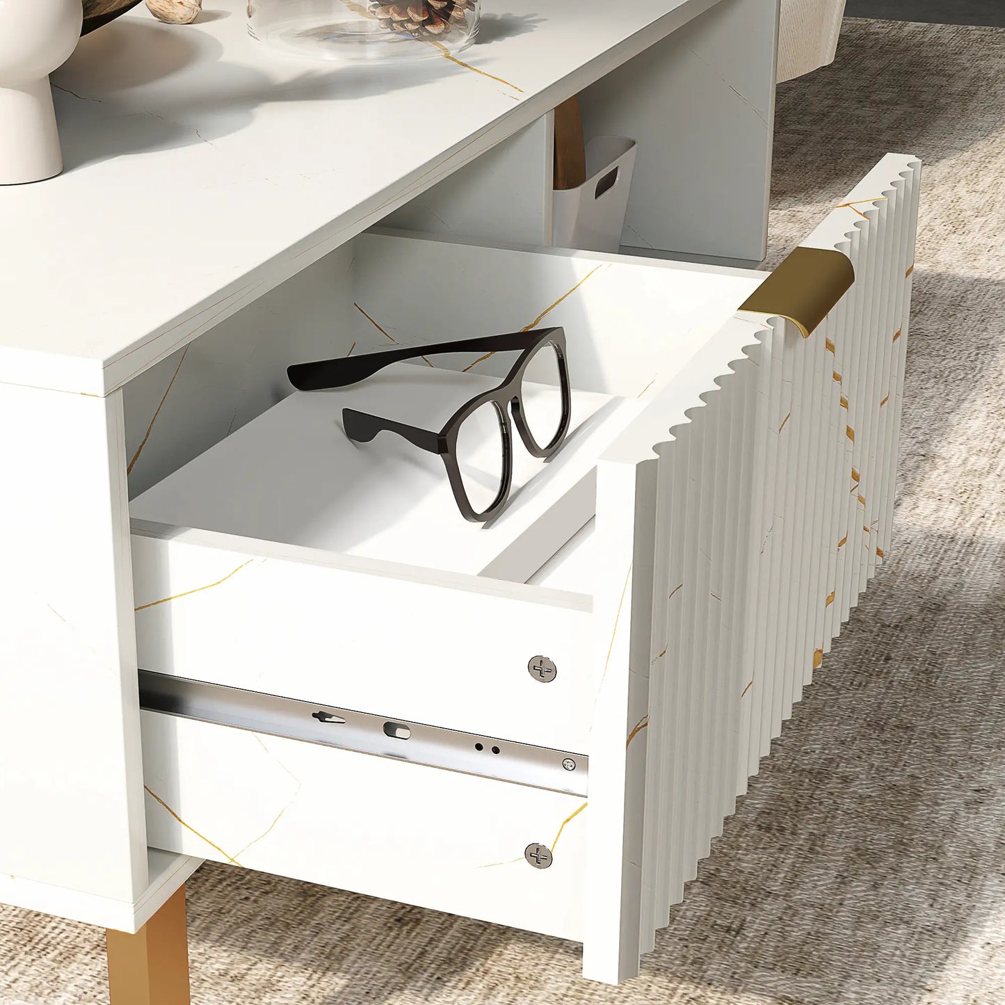 Elegant Marble Effect Storage Coffee Table - White
