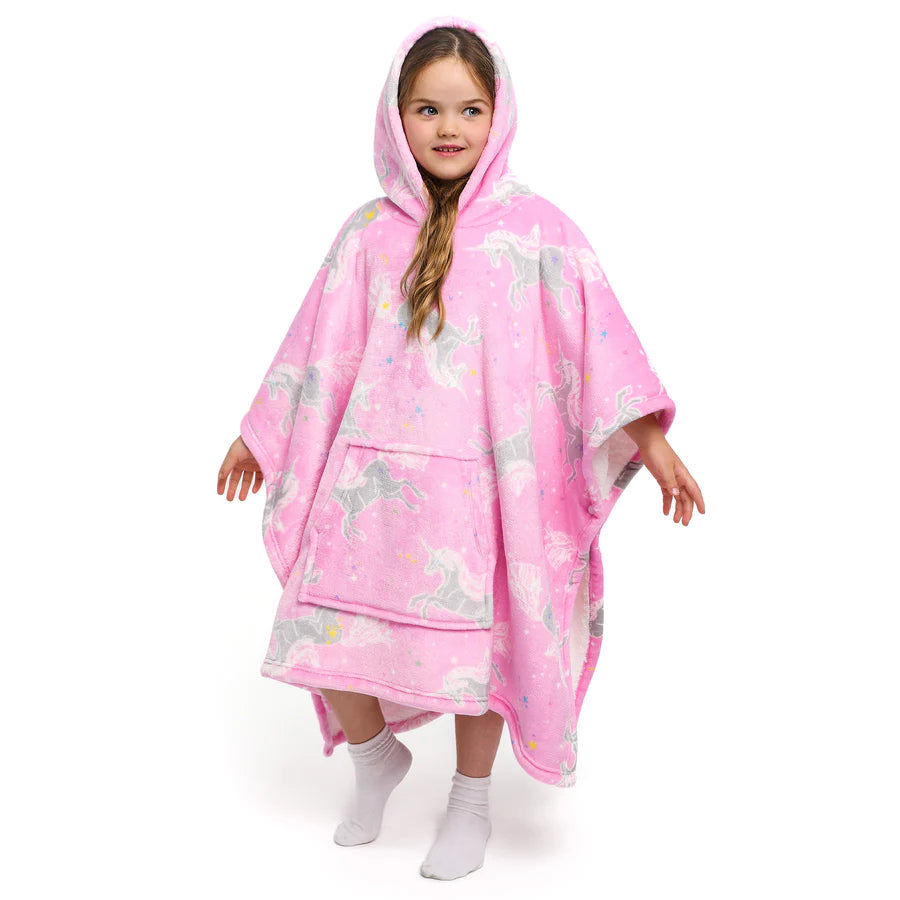 Unicorn Hooded Throw Poncho by Bedlam in Pink