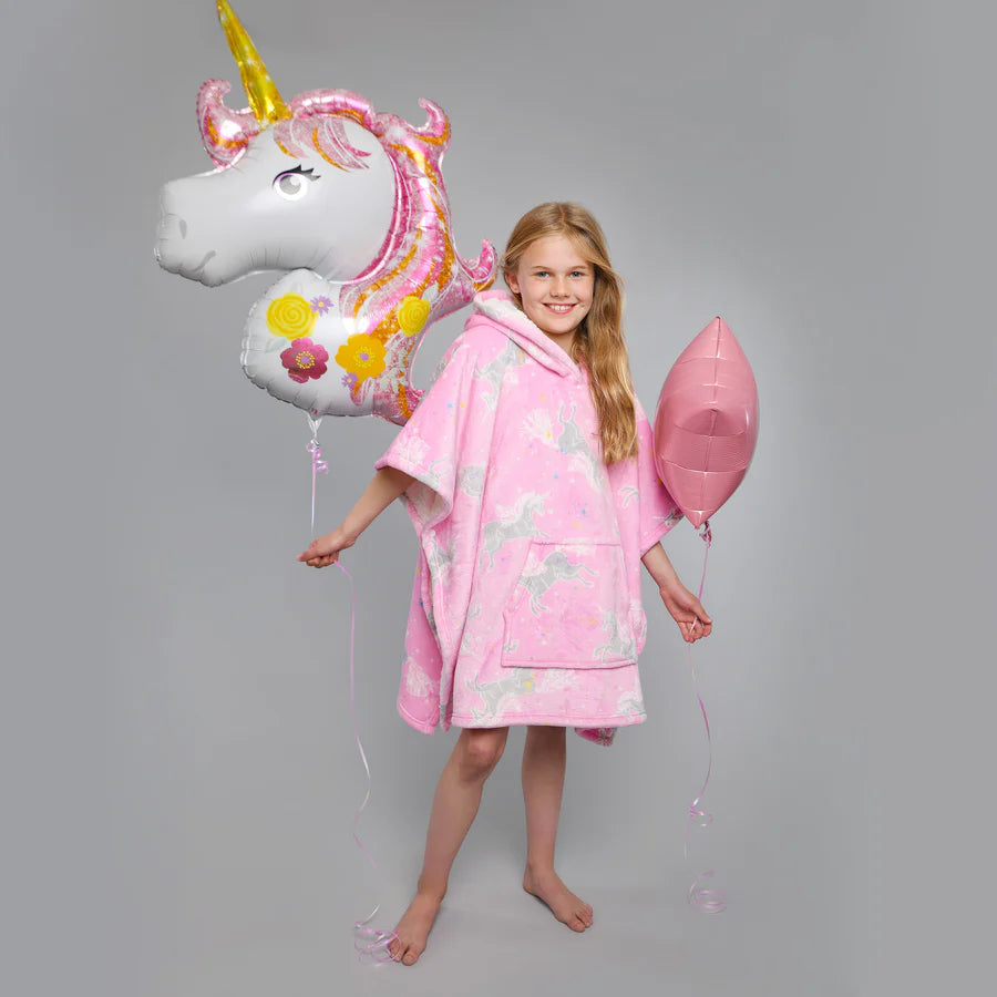 Unicorn Hooded Throw Poncho by Bedlam in Pink