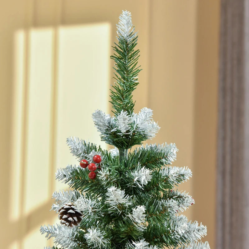 5FT Artificial Green Pencil Christmas Tree with Berries and Pinecones