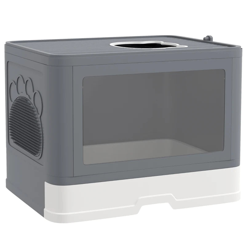 Enclosed Cat Litter Box with lid, Front Entry, Top Exit, Drawer, Tray, Scoop, Brush, 48.5 x 38 x 36.5cm - Grey