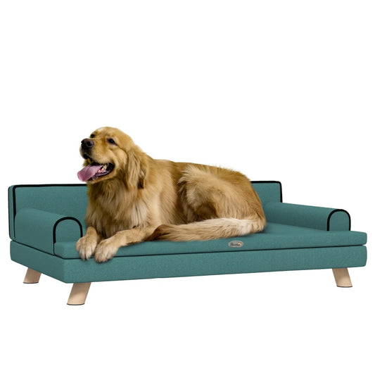 Dog Sofa, with Wooden Legs, Water-Resistant Fabric, for Medium & Large Dogs - Green