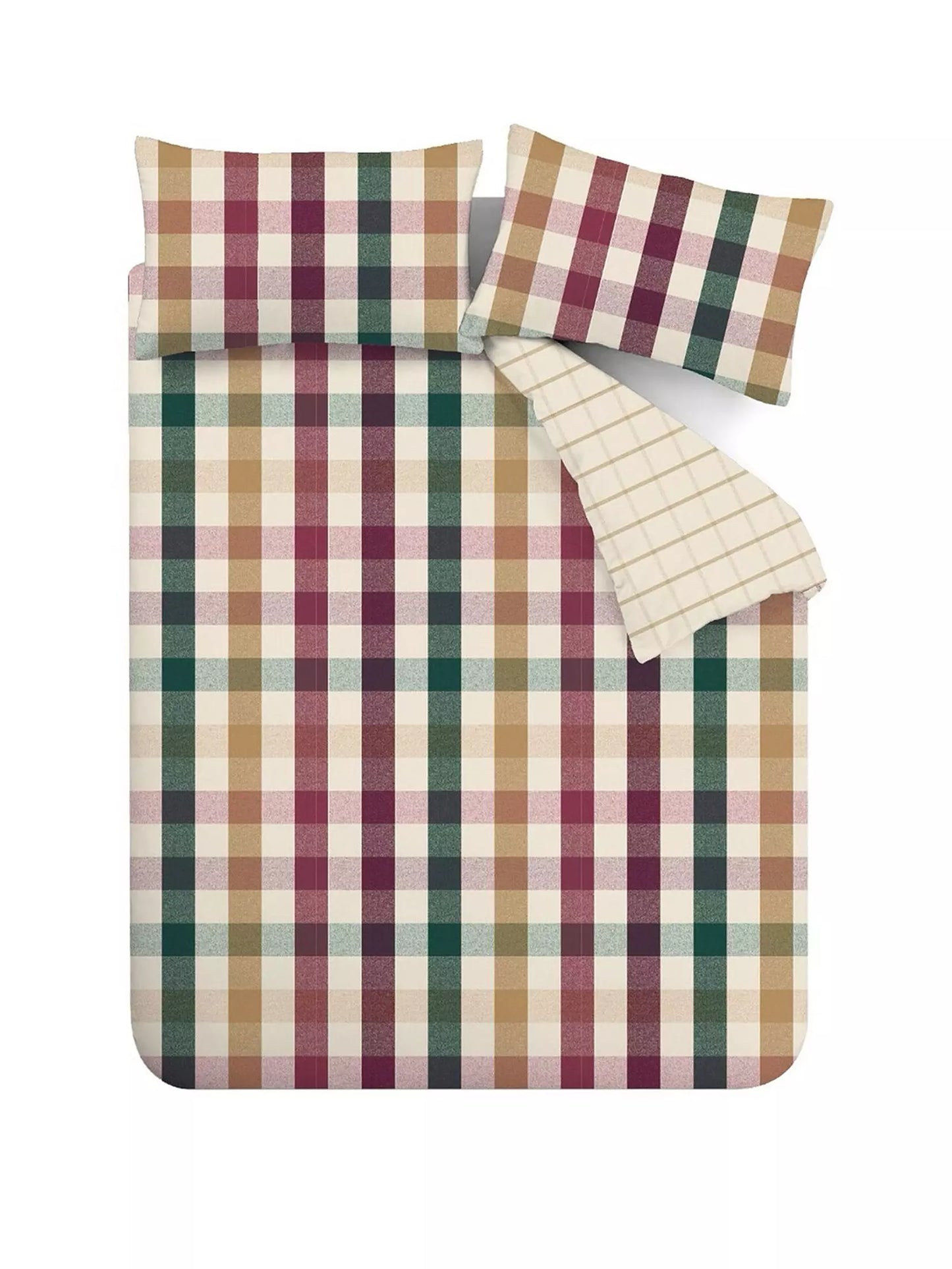 Autumn Check Reversible Duvet Cover Set in Natural Plum by Catherine Lansfield