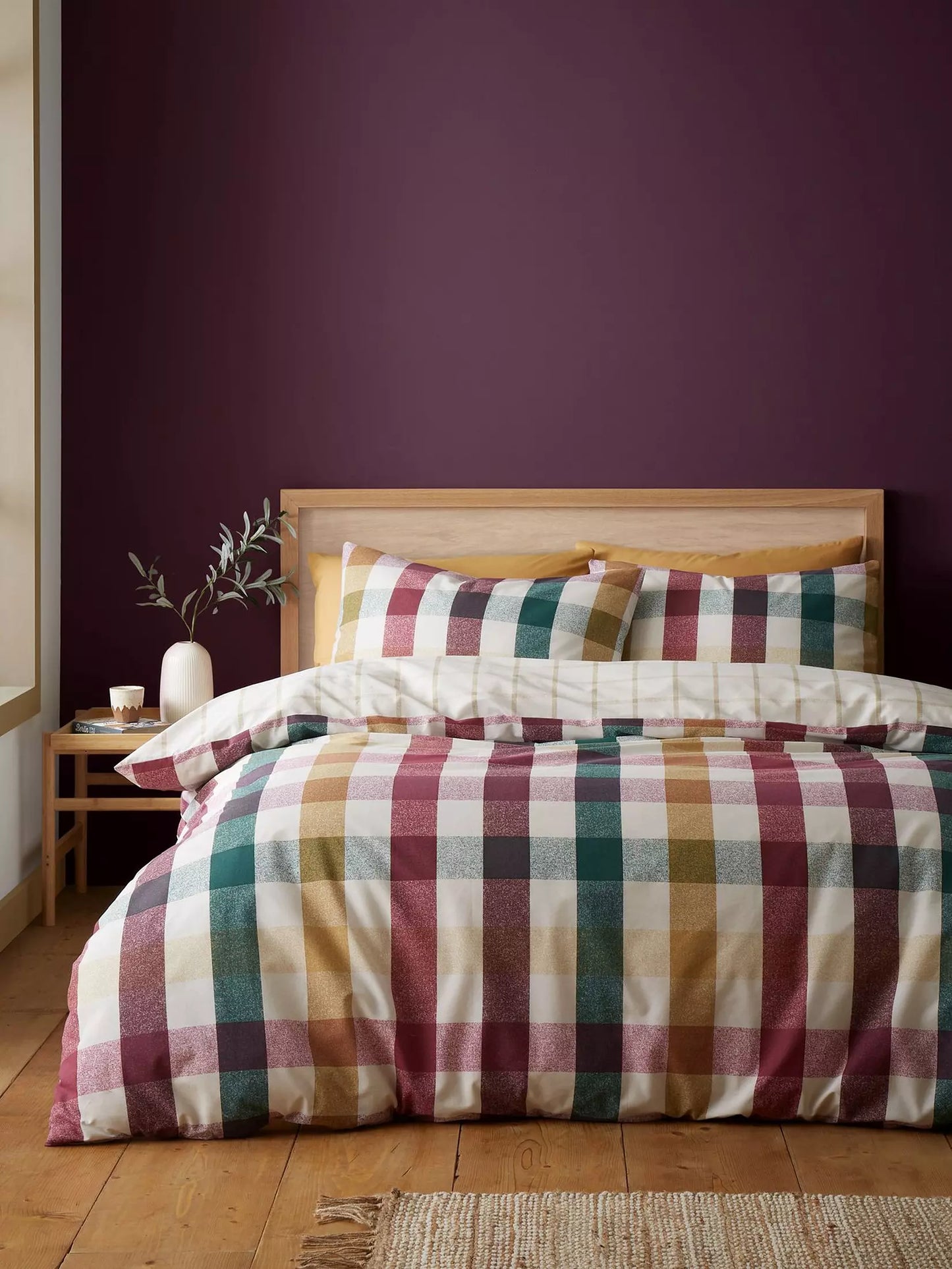 Autumn Check Reversible Duvet Cover Set in Natural Plum by Catherine Lansfield