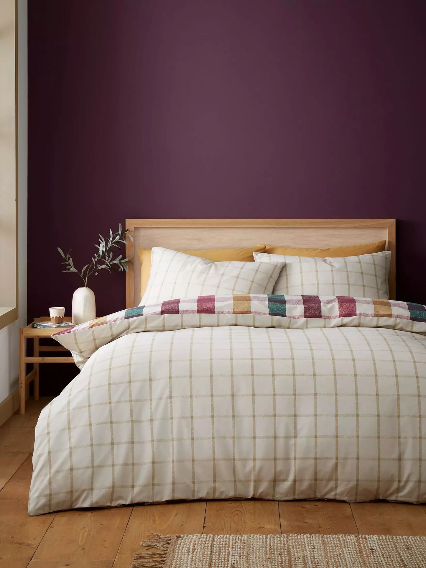 Autumn Check Reversible Duvet Cover Set in Natural Plum by Catherine Lansfield