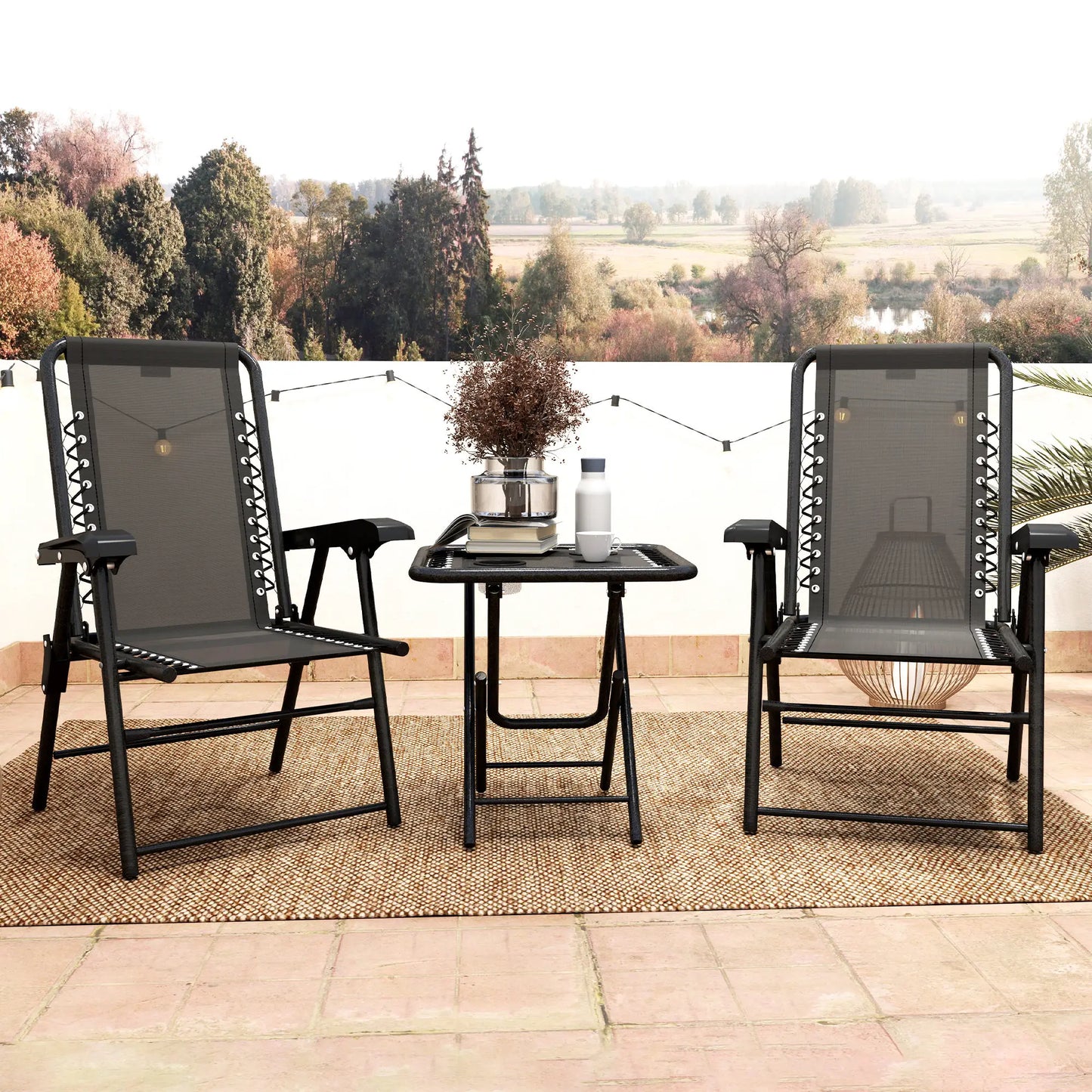 Three-Piece Garden Table and Chair Set - Black