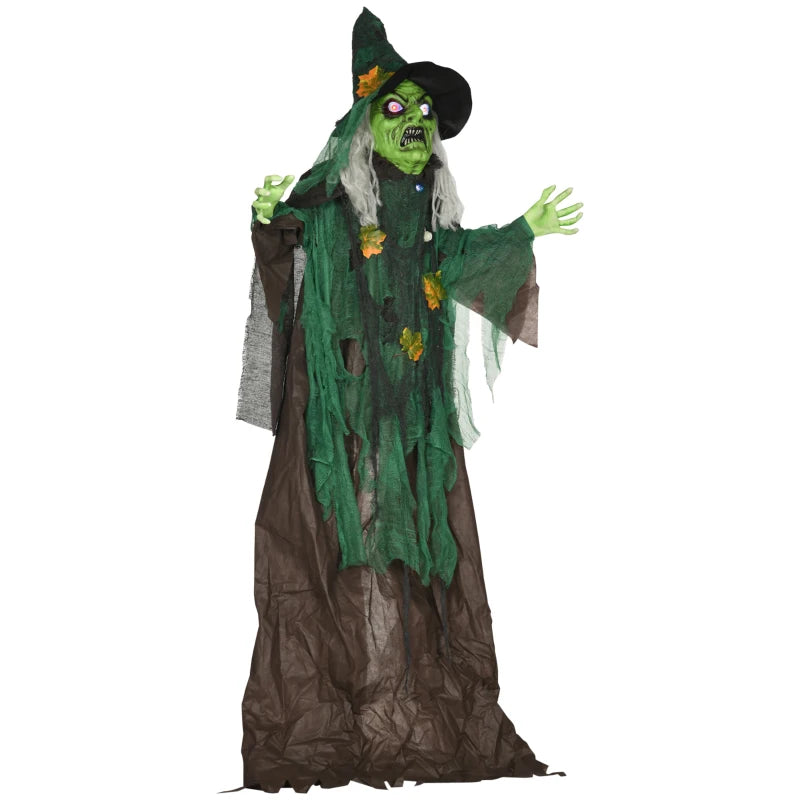 6ft Halloween Witch Decoration - Activated Prop with Light Up Eyes Magical Heart, Sound Activated