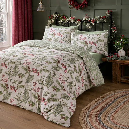 Winter Sprigs Duvet Cover Set by Dreams & Drapes Lodge in Green