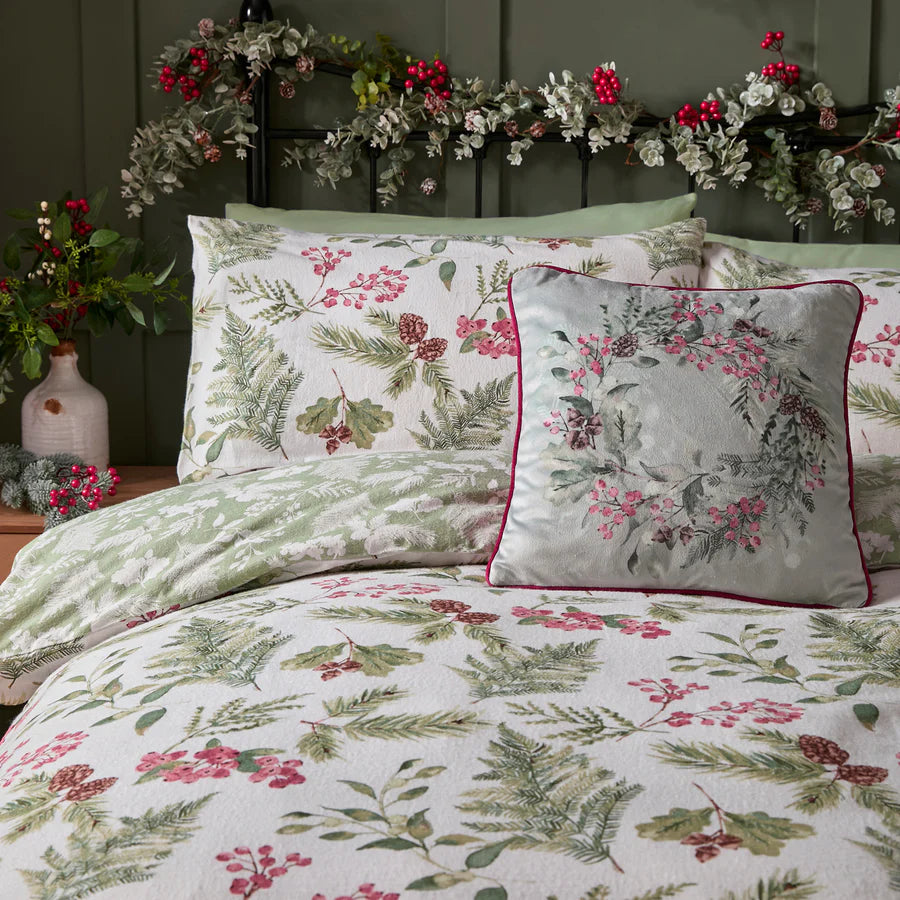 Winter Sprigs Duvet Cover Set by Dreams & Drapes Lodge in Green