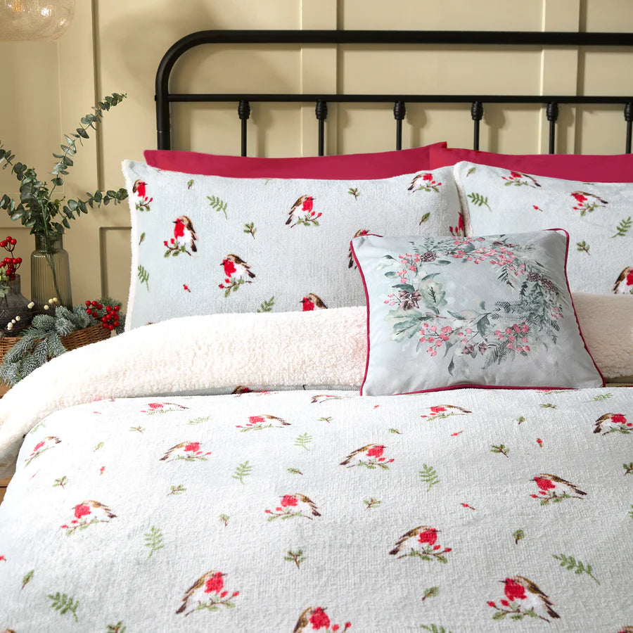 Winter Robin Duvet Cover Set by Dreams & Drapes Lodge in Duck Egg