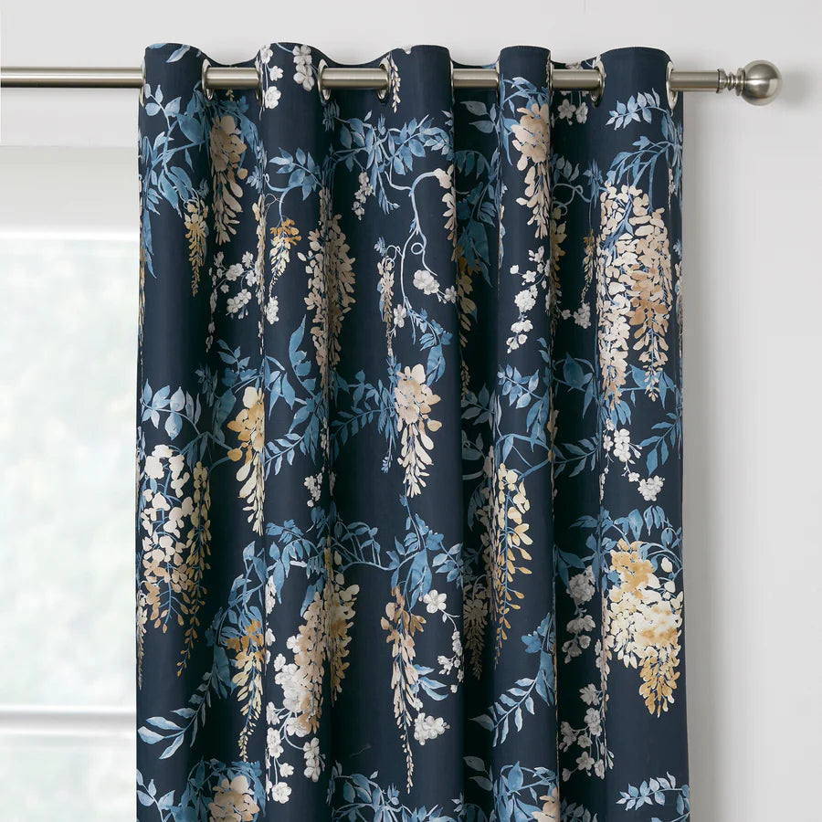 Wisteria Pair of Eyelet Curtains by Dreams & Drapes Curtains in Navy