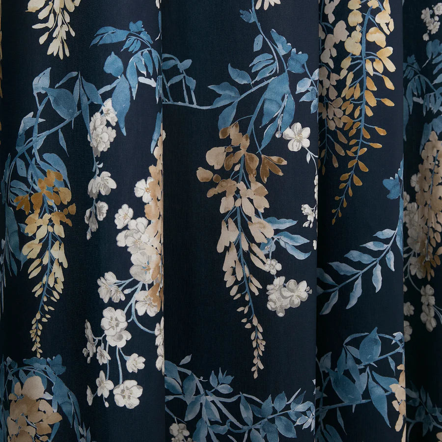 Wisteria Pair of Eyelet Curtains by Dreams & Drapes Curtains in Navy