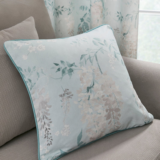 Wisteria Filled Cushion by Dreams & Drapes Curtains in Duck Egg