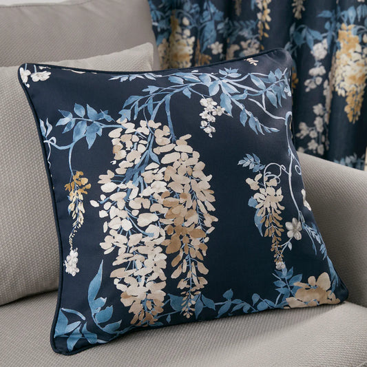 Wisteria Filled Cushion by Dreams & Drapes Curtains in Navy