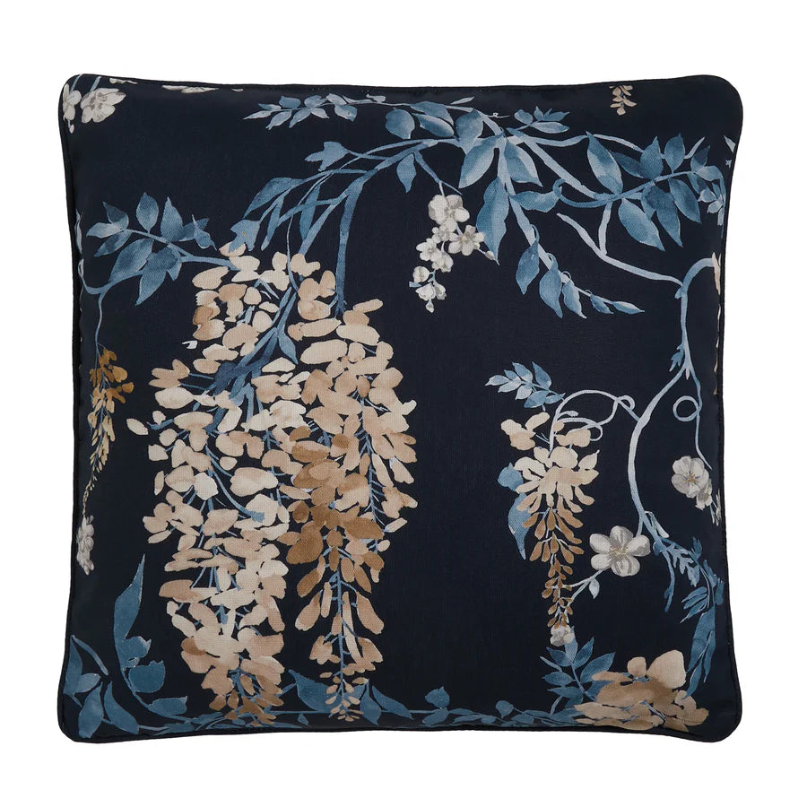 Wisteria Filled Cushion by Dreams & Drapes Curtains in Navy