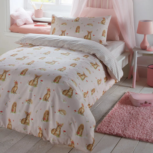 Woodland Friends Duvet Cover Set by Bedlam in Pink