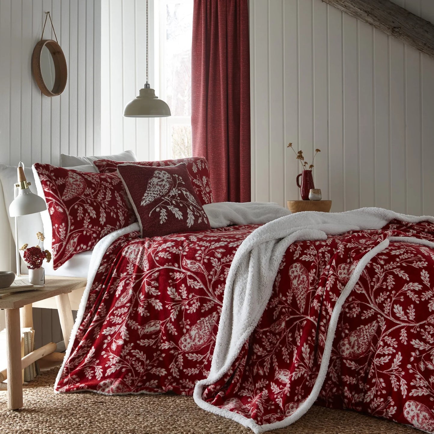 Woodland Owls Duvet Cover Set by D&D Lodge in Red