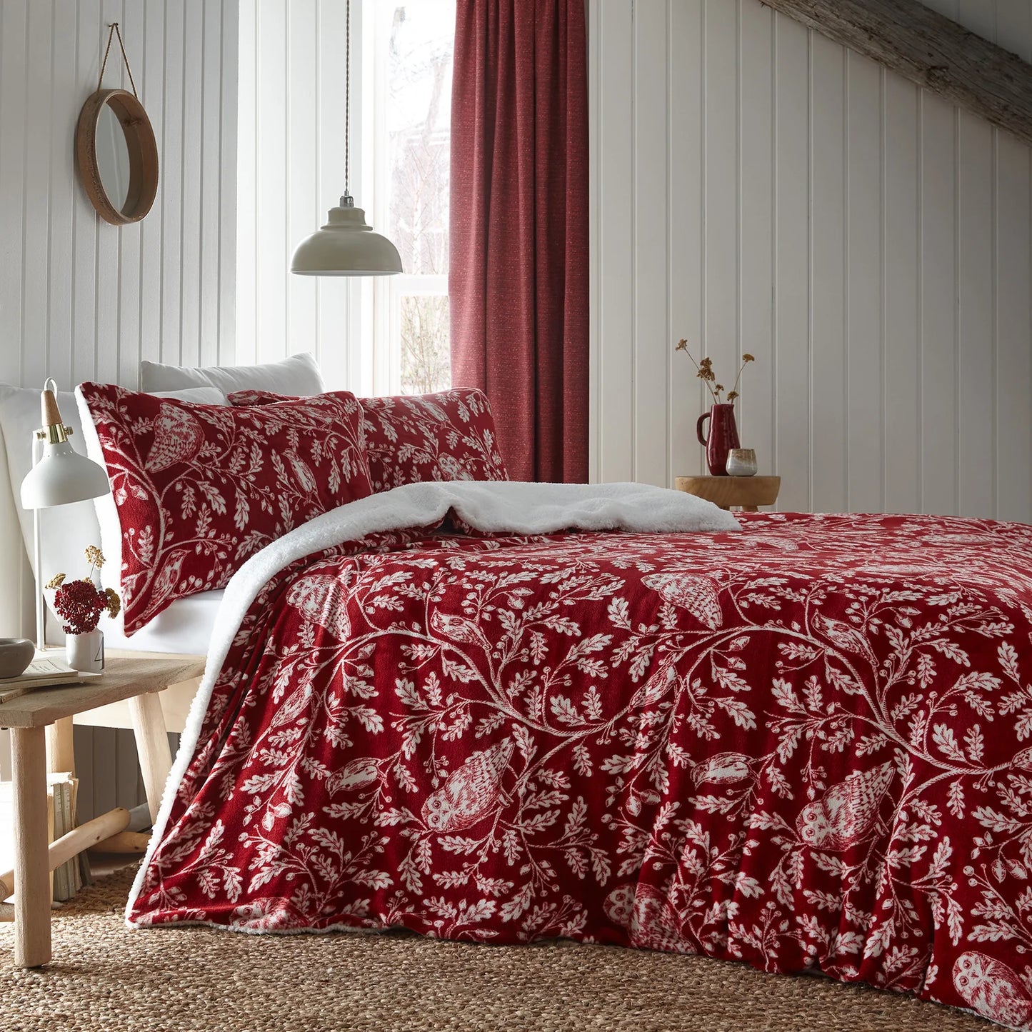 Woodland Owls Duvet Cover Set by D&D Lodge in Red