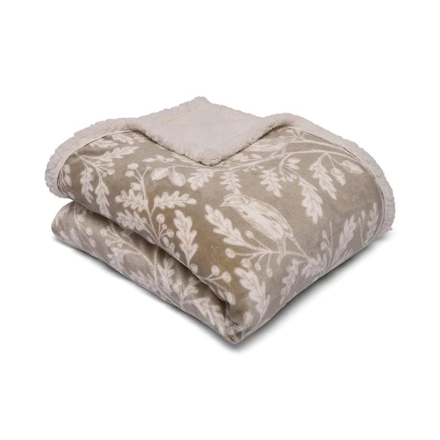 Sage Woodland Owls Sherpa Fleece Throw