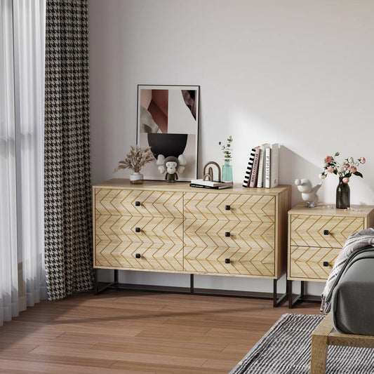 Natural Zigzag Chest of Drawers - 6 Drawers