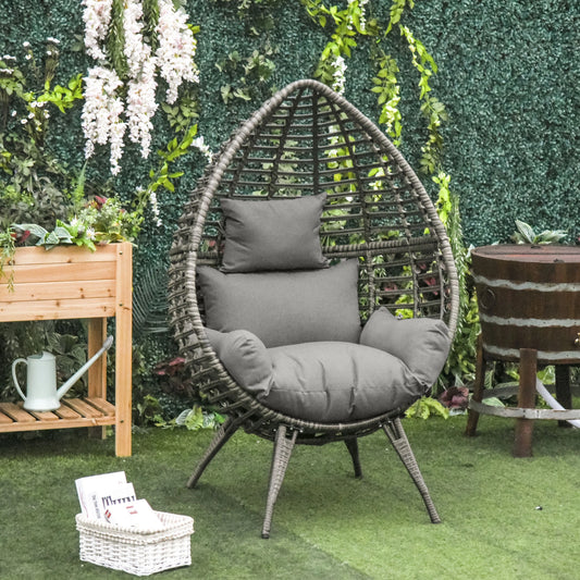 Egg-Shaped Rattan Garden Chair with Thick Cushions