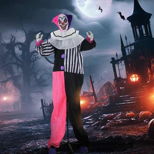 5'6" Scary Laughing Clown Halloween Animatronic, with Glowing Eyes