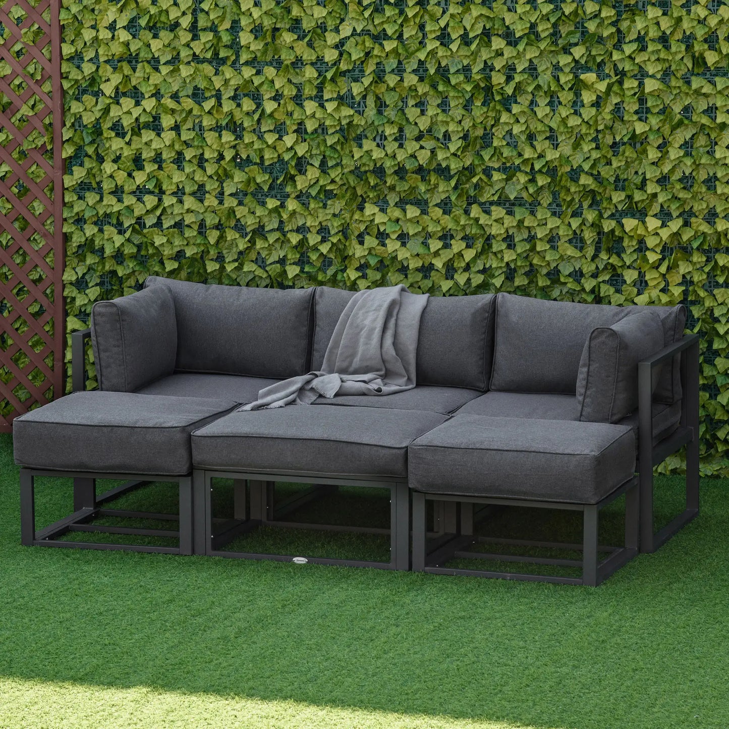 6-Piece Patio Furniture Set – Aluminium Sofa, Daybed, Coffee Table & Footstool