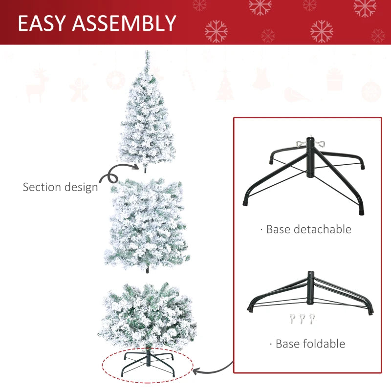 6FT Prelit Artificial Snow Flocked Christmas Tree with Warm White LED Lights