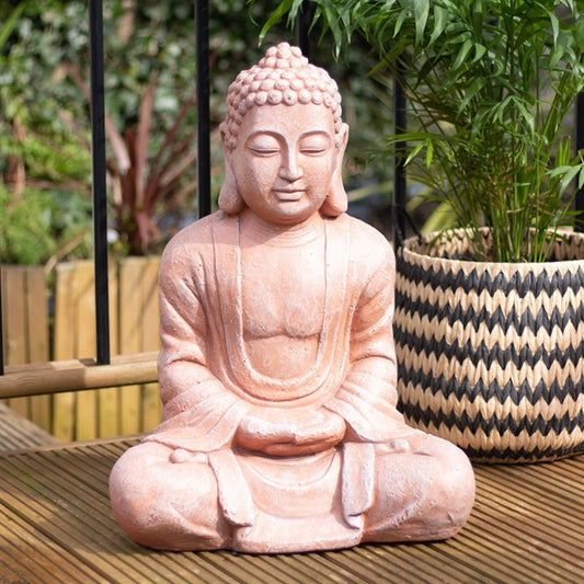 Terracotta Effect 58cm Hands In Lap Sitting Garden Buddha