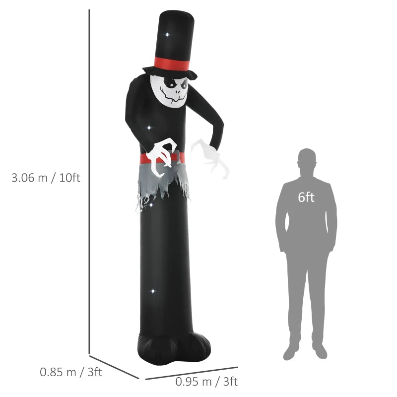 Giant 10ft Halloween Inflatables Tall Ghost with Hat, Build-in LEDs Blow Up