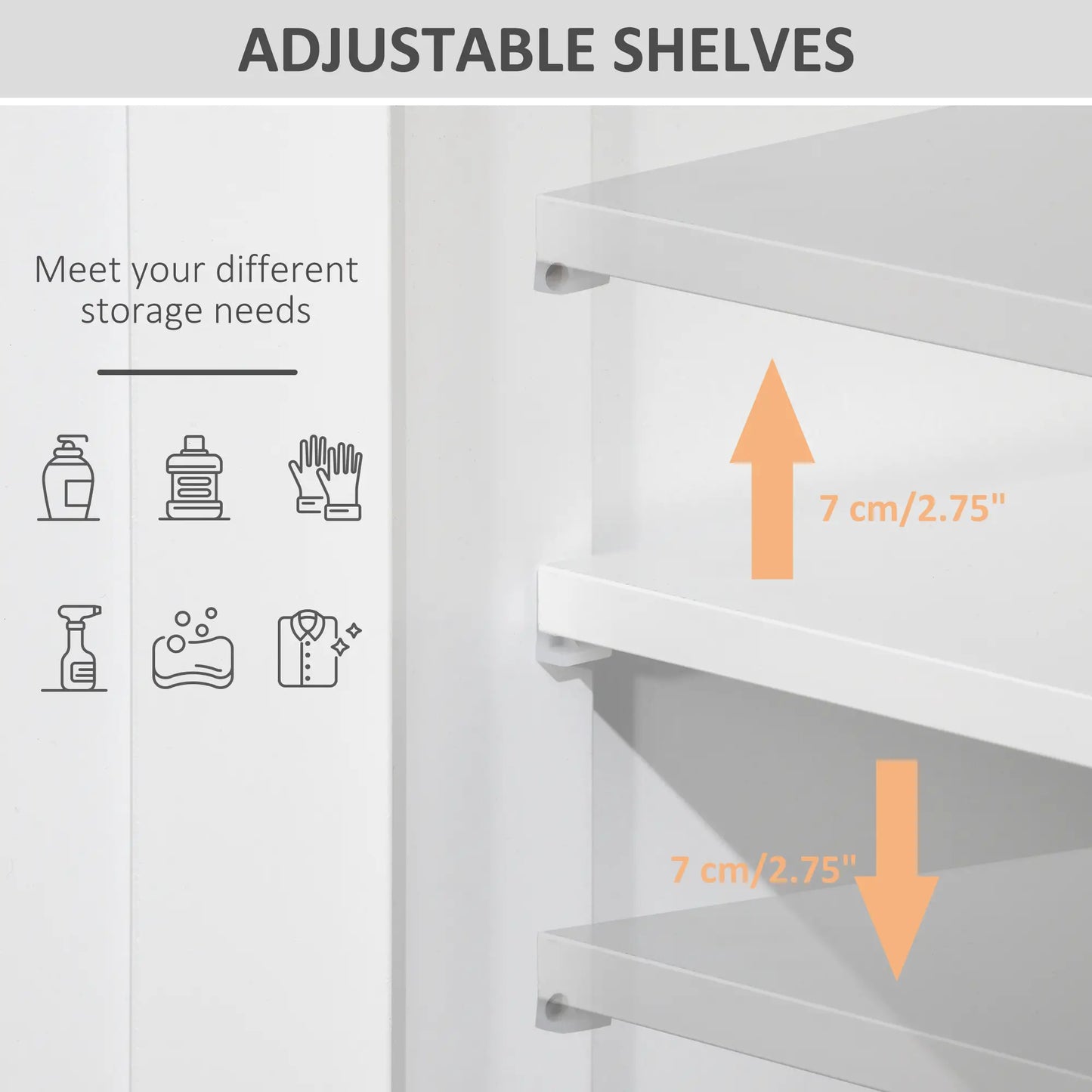Free Standing White Bathroom Storage Cabinet with 2 Drawers and Adjustable Shelf