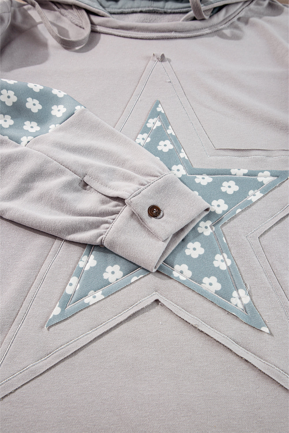 Floral Patchwork Star Pattern Drawstring Hoodie