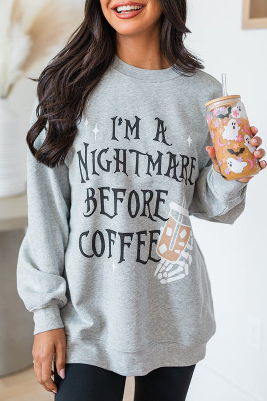 Gray I'M A NIGHTMARE BEFORE COFFEE Graphic Crewneck Sweatshirt