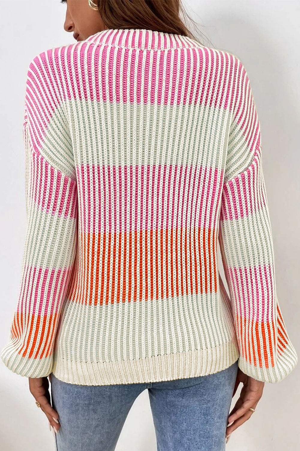 Multicolour Colour block Lantern Sleeve Knitted Sweater