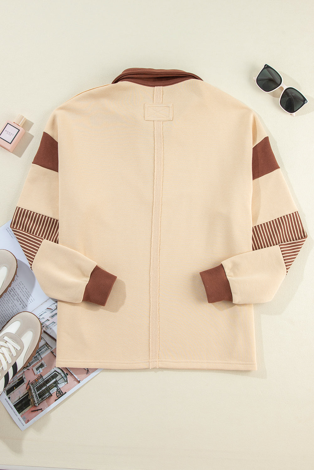 Striped Patchwork Collar Sweatshirt