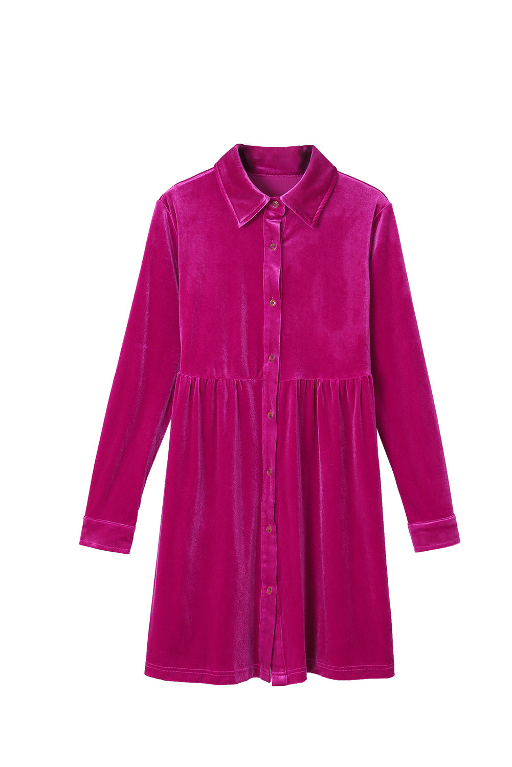 Long Sleeve Ruffle Velvet Button Up Shirt Dress