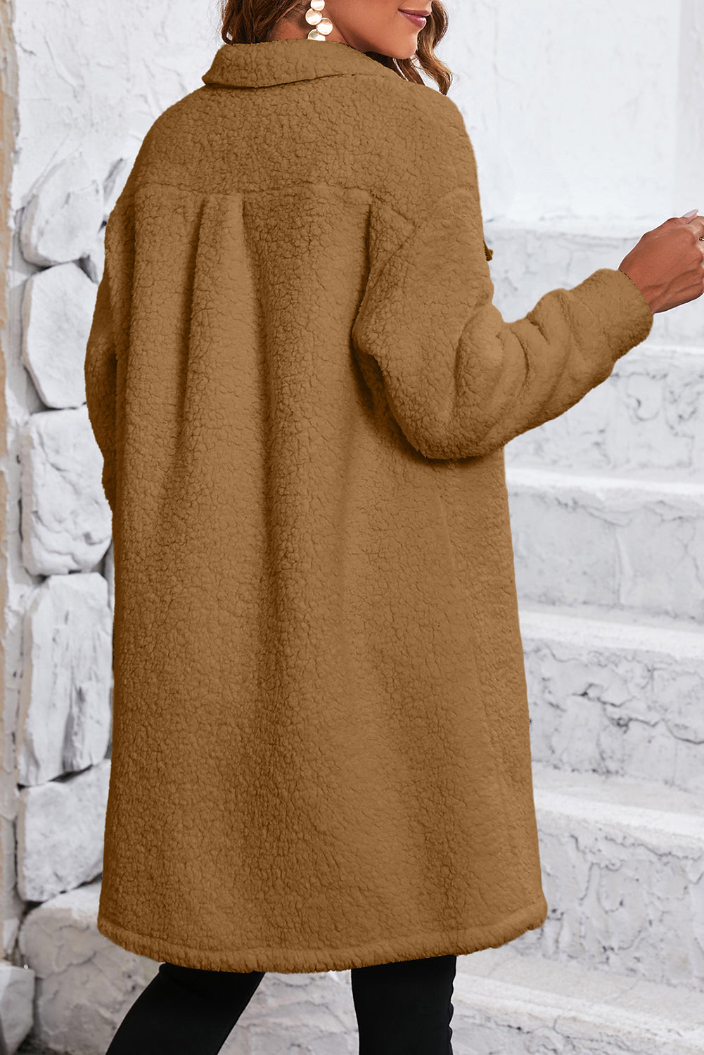 Flap Pocket Single Breasted Teddy Coat